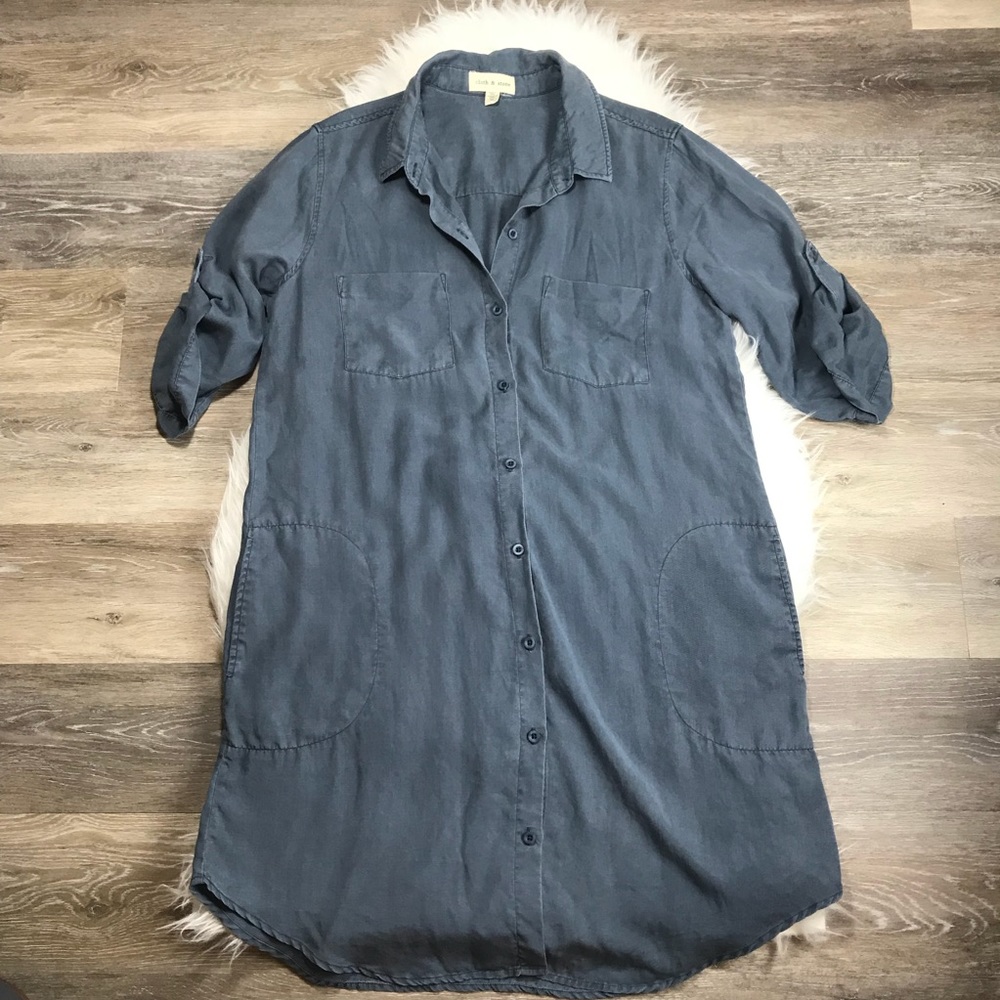 Cloth&stone chambray tunic dress with pockets M